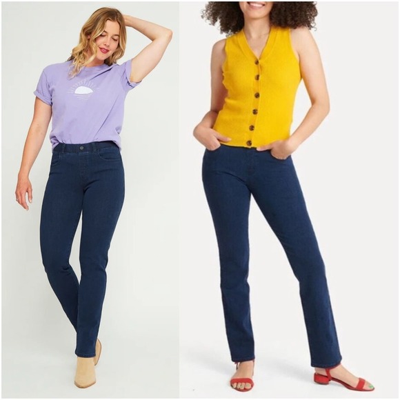 Betabrand Straight-Leg 4-Pocket Yoga Denim Jeans in Dark Indigo - Picture 1 of 14